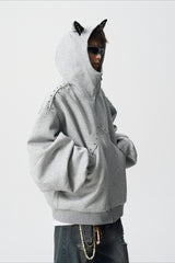 Horn Hood Studded Full Zip Hoodie