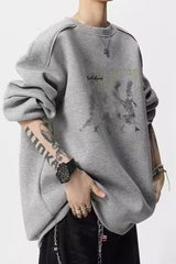 Washed Figure Graphic Oversized Crew Neck Sweatshirt