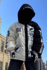 Skeleton Patch Color Block Puffer Jacket