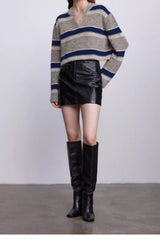 Colorful Striped Knit V-Neck Sweater