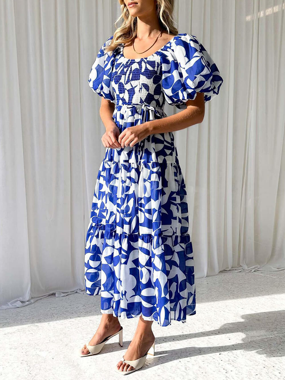 Unique Floral Print Patchwork Graceful Up Pleated Maxi Dress