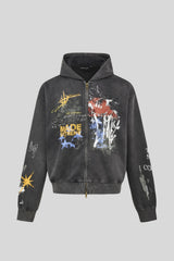 Graffiti Print Full Zip Oversized Hoodie