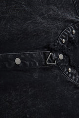 Studded Distressed Denim Short Sleeve Shirt