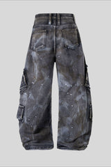 Paint Splatter Multi Pocket Barrel Leg Jeans