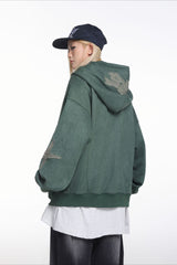Applique Typography Suede Zip Hoodie