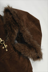Fur Trim Suede Toggle Hooded Coat
