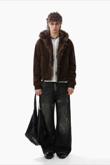 Fur Trim Suede Toggle Hooded Coat
