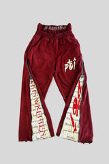 Red Typography Panel Zip Pocket Pants