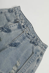 Washed Buckle Cargo Wide Leg Jeans