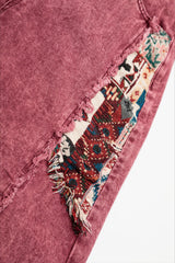 Pattern Patch Ankle Barrel Leg Jeans