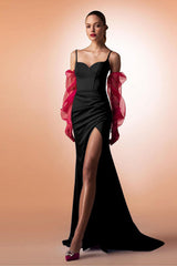 Ruched Strap Split Fitted Party Dress