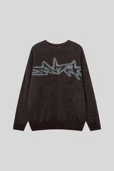 Fuzzy Graffiti Jacquard Relaxed Sweater