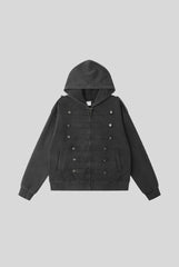 Studded Panel Washed Hooded Zip Coat