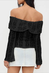 Off Shoulder Lace Patchwork Bodycon Long Sleeve Tee