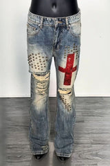 Studded Ripped Micro Flared Jeans