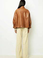 Minimalist Boxy Leather Short Jacket