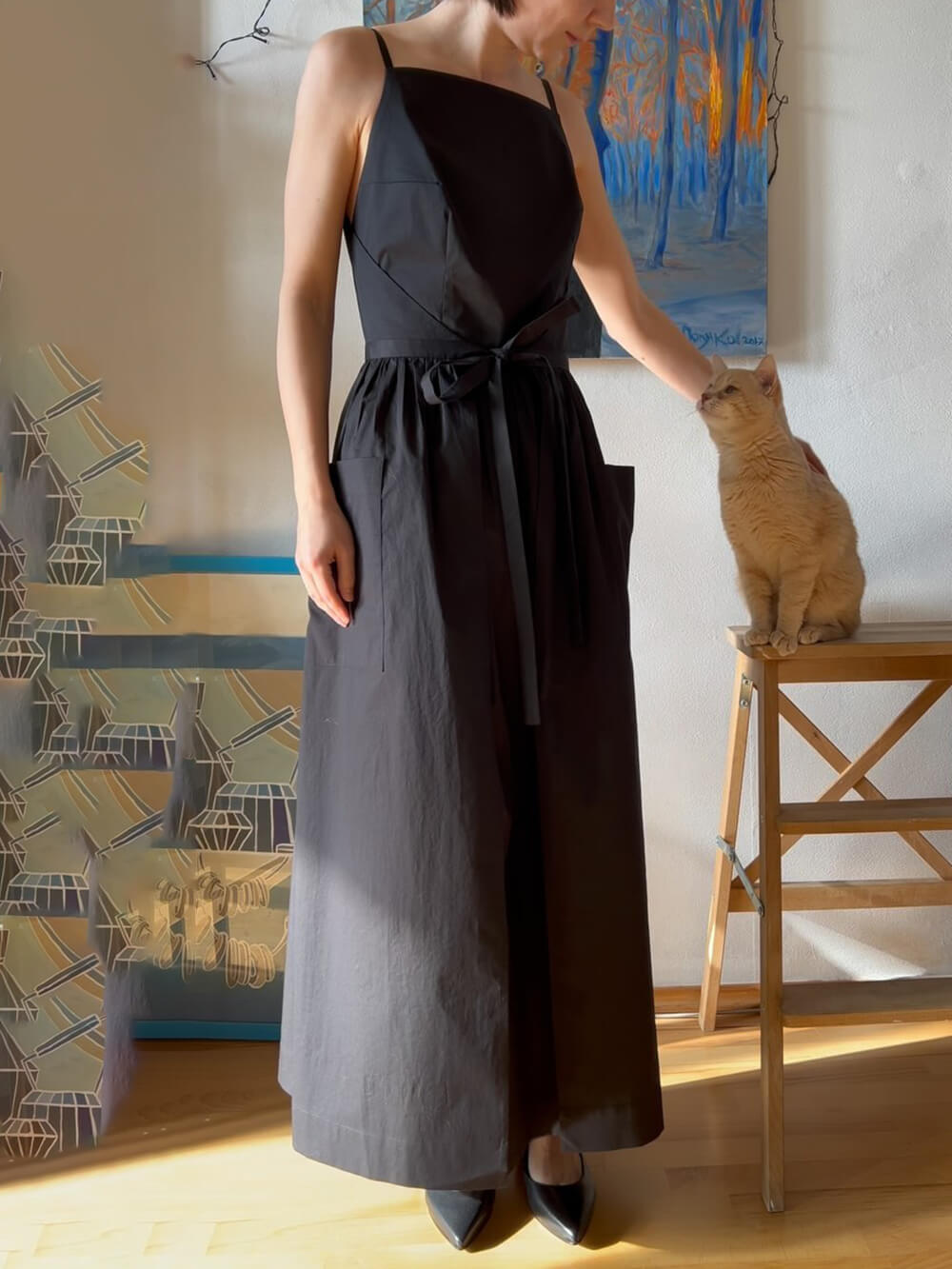 Unique Side Slit Charming Lace-Up Pocket Vest Dress
