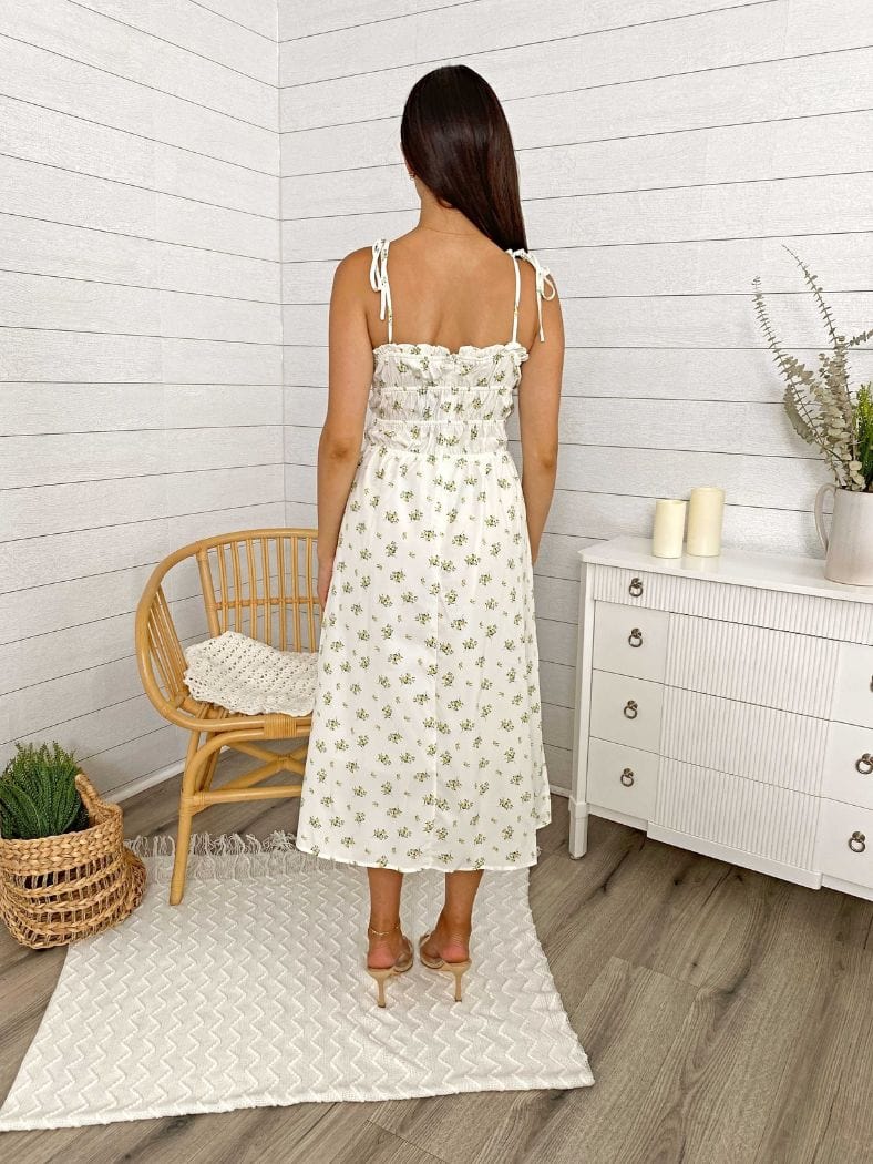 Bow Strap Leg Slit Midi Dress