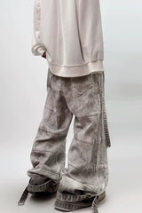Mud Washed Cargo Wide Leg Denim Jeans