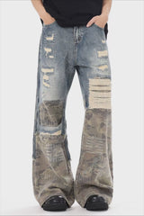 Camo Panel Distressed Micro Flare Jeans