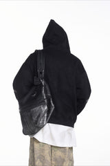 Applique Typography Suede Zip Hoodie