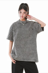Studded Distressed Collar Washed Oversized Tee