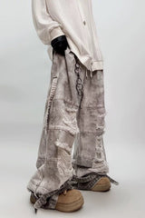 Mud Washed Cargo Wide Leg Denim Jeans