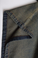 Washed Denim Embroidered V Neck Varsity Sweatshirt