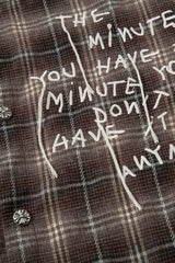 Layered Plaid Typography Embroidered Long Sleeve Shirt