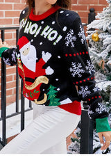 Christmas Color Block Santa Print Embroidered Sweater
