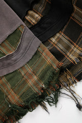 Distressed Plaid Layered Polo Collar Oversized Sweatshirt