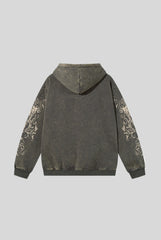 Fleece Washed Skull Pullover Hoodie