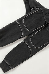 Washed Panel Seam Oversized Pullover Hoodie