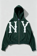NY Applique Boxy Full Zip Hoodie
