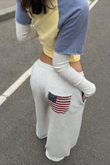 Flag Graphic Drawstring Wide Leg Sweatpants