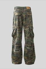 Distressed Camo Straight Leg Cargo Pants