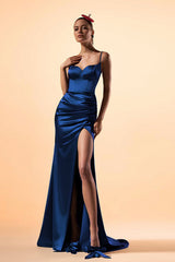 Ruched Strap Split Fitted Party Dress