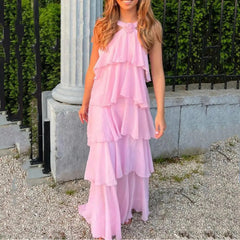 Carys - Halterneck Layered Ruffle Maxi Dress