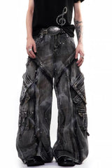 Paint Splatter Multi Pocket Barrel Leg Jeans