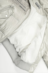 Fur Hood Newspaper Patch Cropped Puffer Jacket