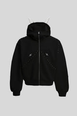Horn Hood Studded Full Zip Hoodie