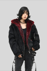 Contrast Fur Hood Utility Zip Coat