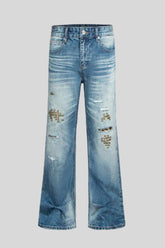 Rivet Lightning Distressed Flare Jeans