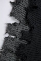 Distressed Ribbed Henley Neck Knit Sweater