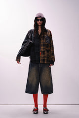 Patchwork Plaid Relaxed Long Sleeve Shirt