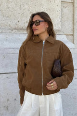 Suede Zip Up Bomber Jacket