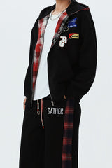 Plaid Panel Patch Full Zip Hoodie