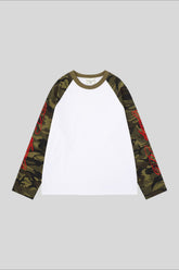 Camo Sleeve Embroidered Raglan Long Sleeve Tee