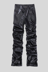 Ruched Faux Leather Straight Leg Pants