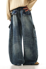 Yellow Typography Cargo Wide Leg Jeans